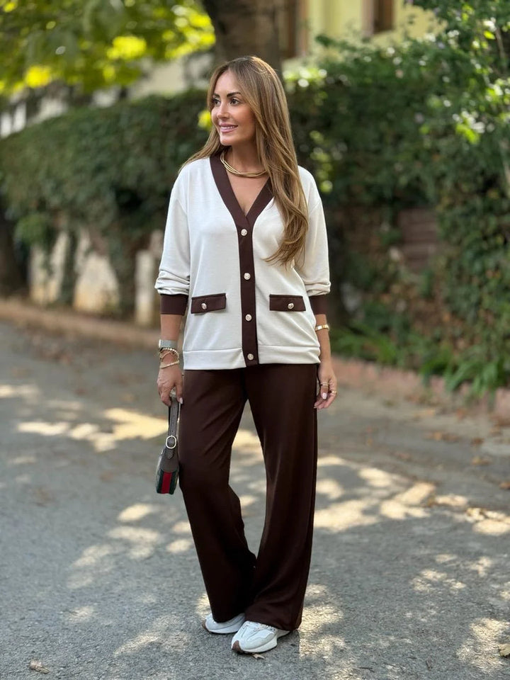 Phaedra - Ribbed Cardigan And Wide Legs Trouser
