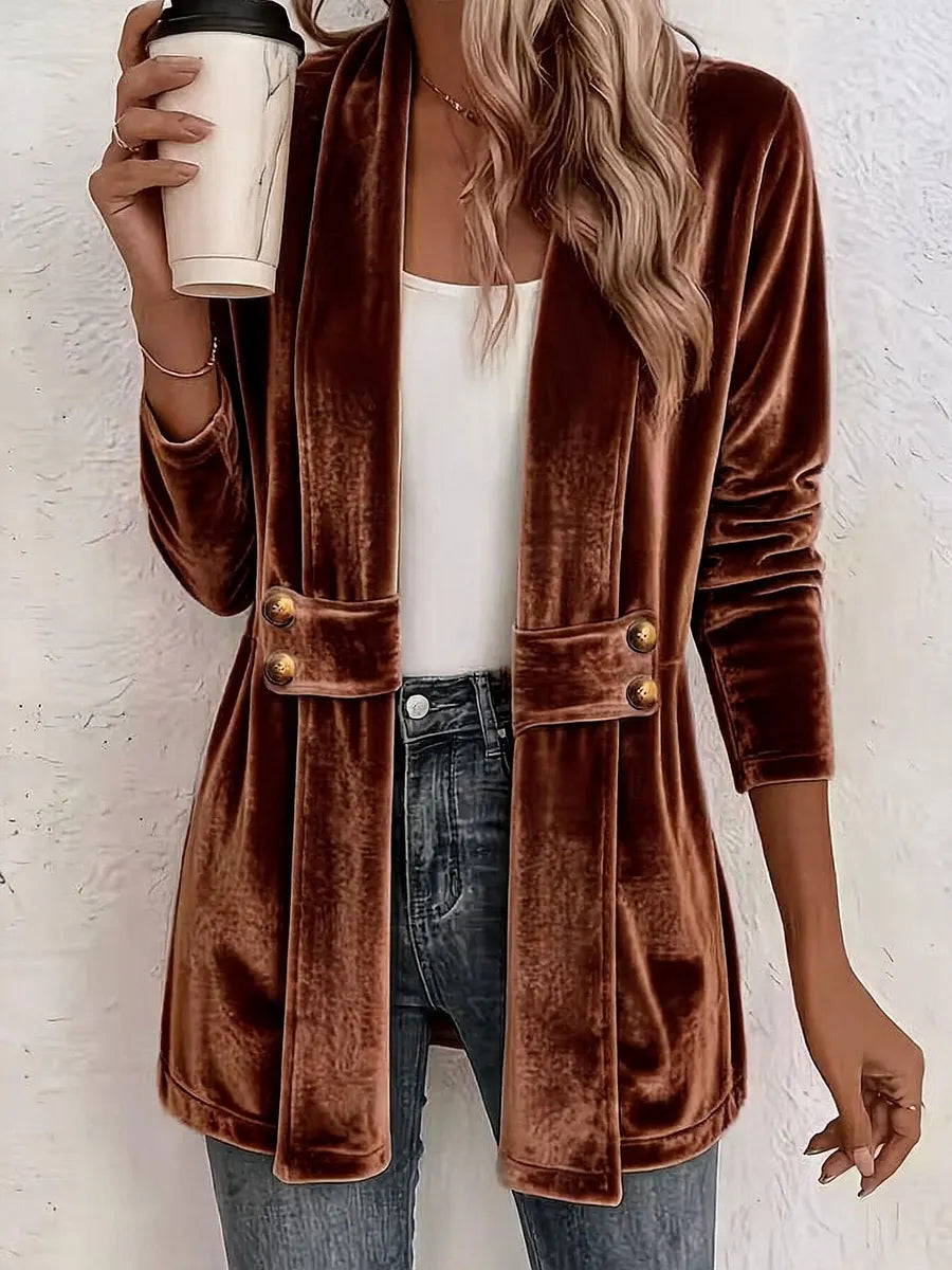 Sdenia - Velvet Open Front Longline Blazer