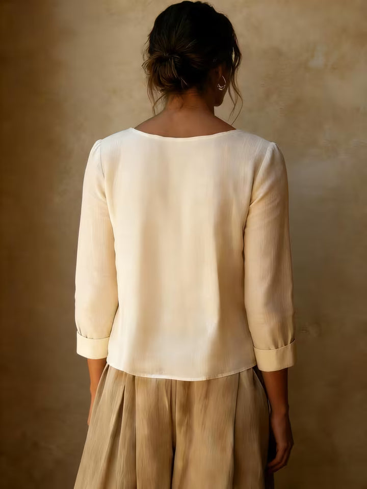 Gelina - Round Neck Blouse With Front Pleats