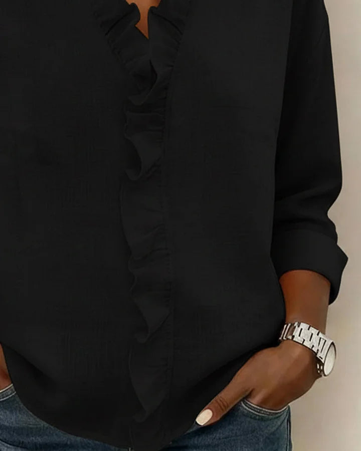Aletta - Ruffle V-Neck And Long Sleeve Blouse