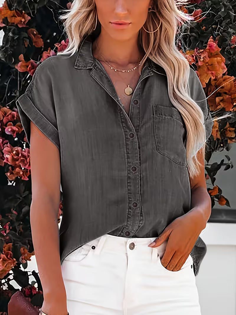 Kader - Relaxed Short-Sleeve Button-Up Denim Shirt