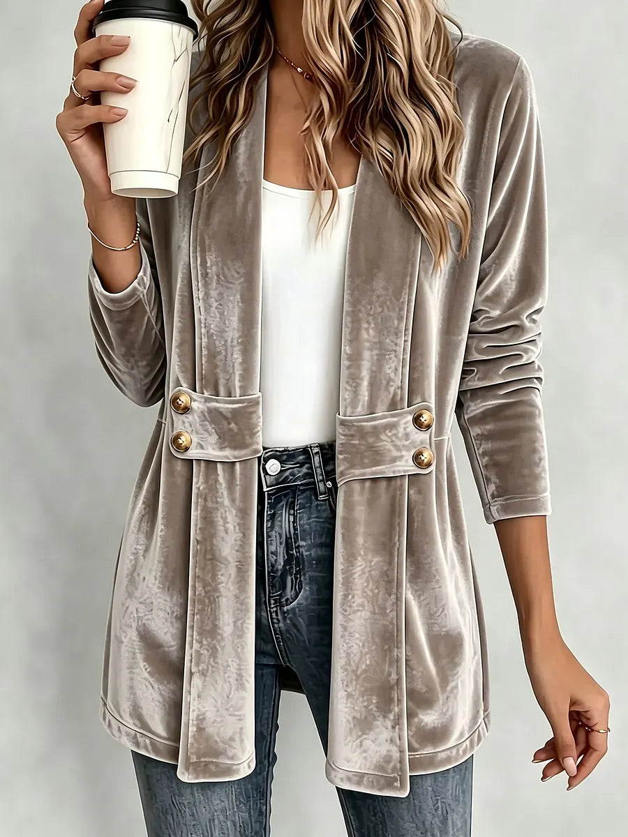 Sdenia - Velvet Open Front Longline Blazer