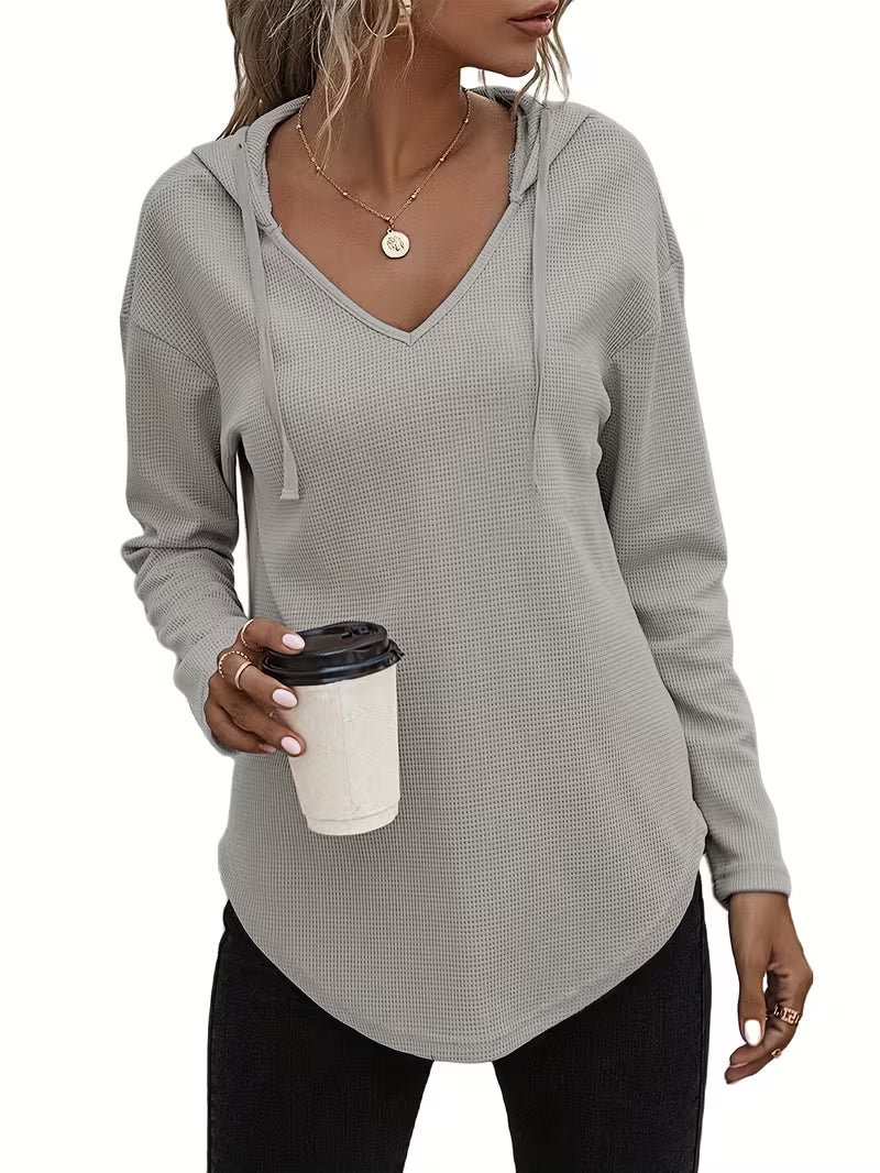 Heydi - Long Sleeve Curved Hem Hooded Sweatshirt