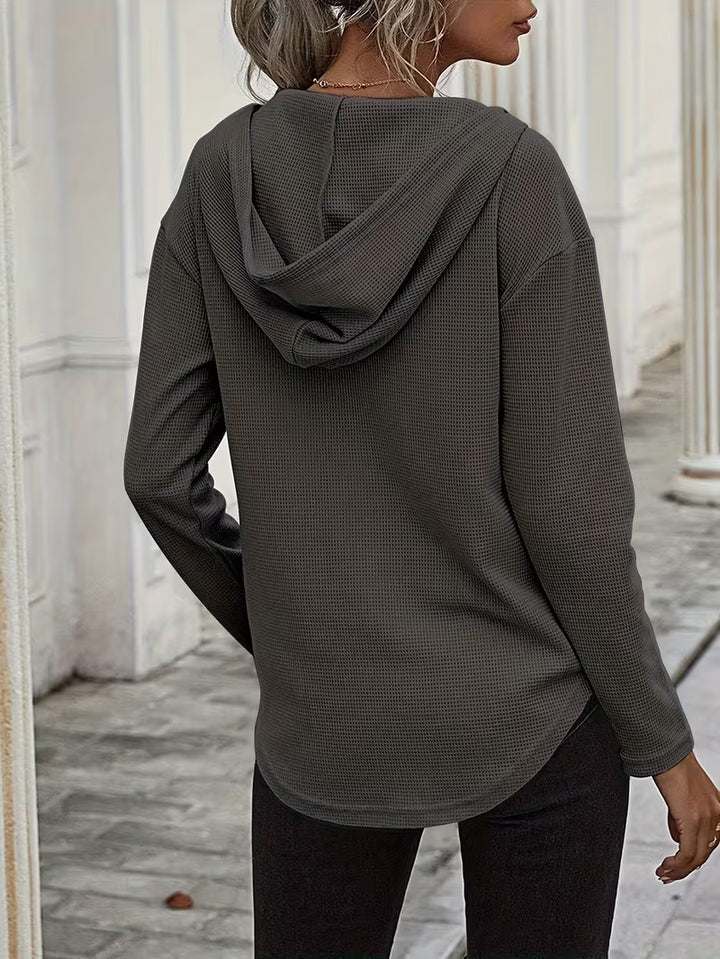 Heydi - Long Sleeve Curved Hem Hooded Sweatshirt