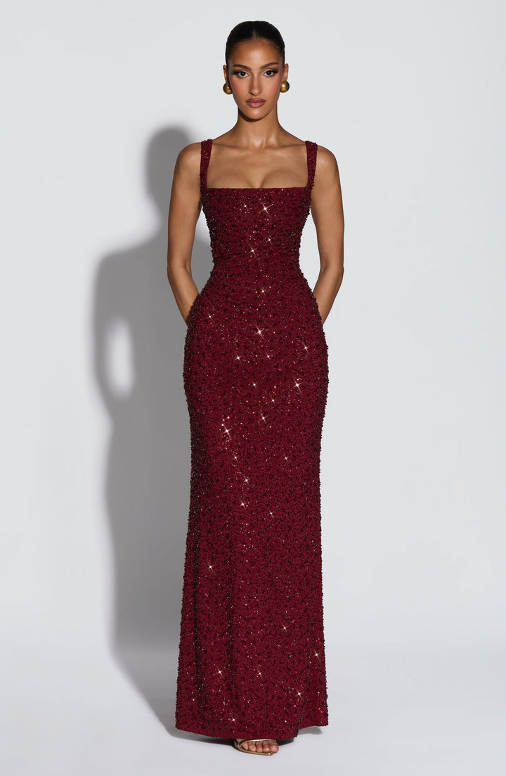 Rekina - Sequin Square Neck Maxi Dress