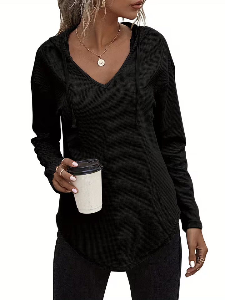 Heydi - Long Sleeve Curved Hem Hooded Sweatshirt