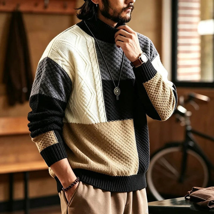 Pascric - Patchwork Cable Knit Sweater