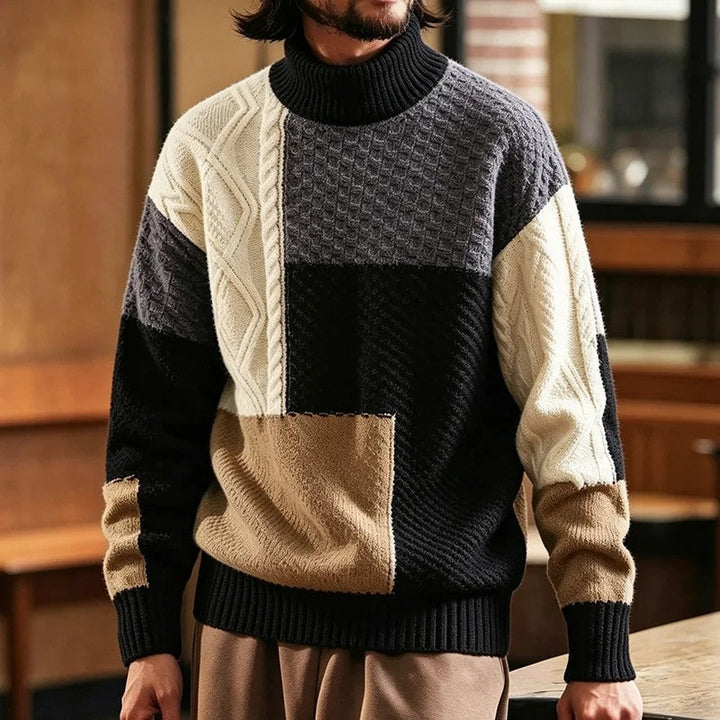 Pascric - Patchwork Cable Knit Sweater
