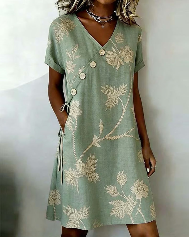 Celmira - Mini Dress With Diagonal Button Print