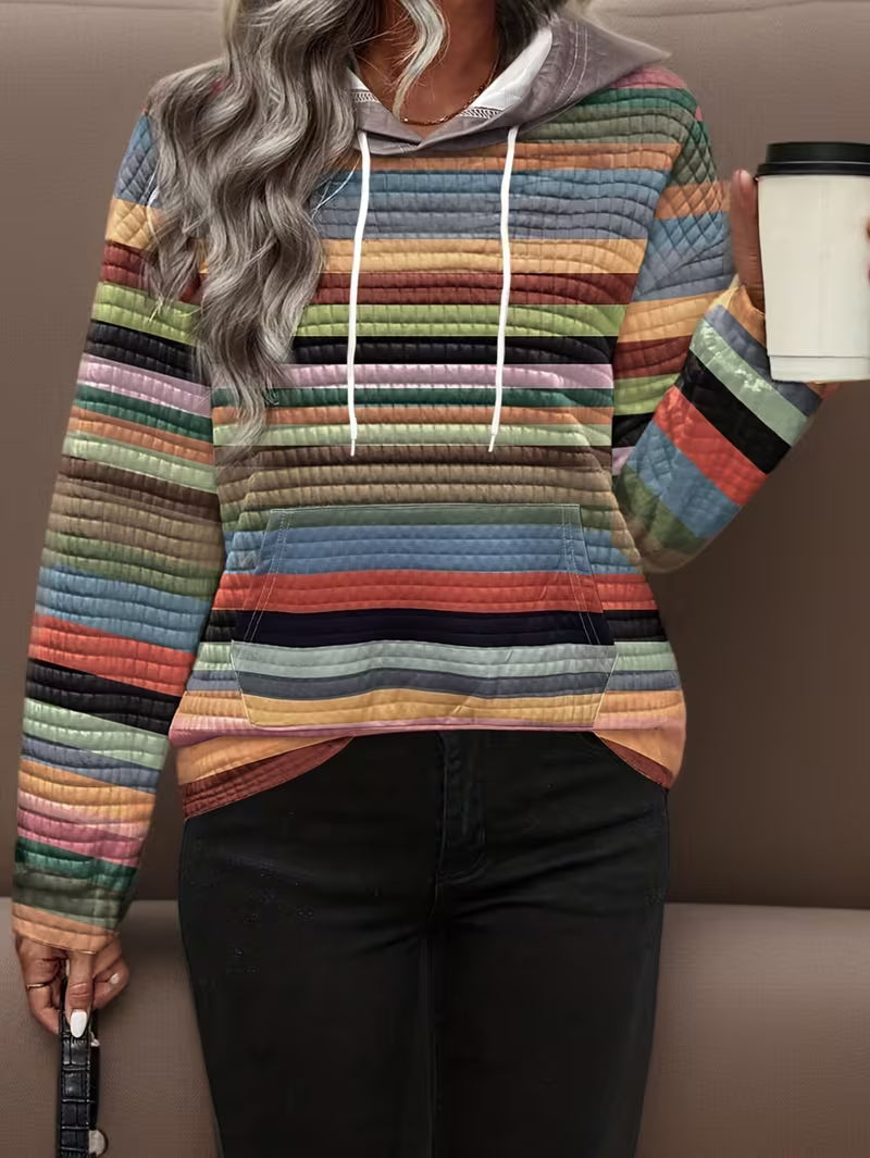 Elysavova - Striped Print Hooded Sweatshirt