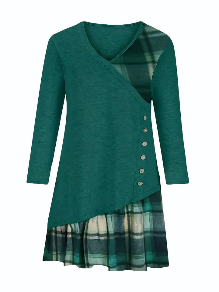 Alinor - Casual Plaid Patchwork Long Sleeve Dress
