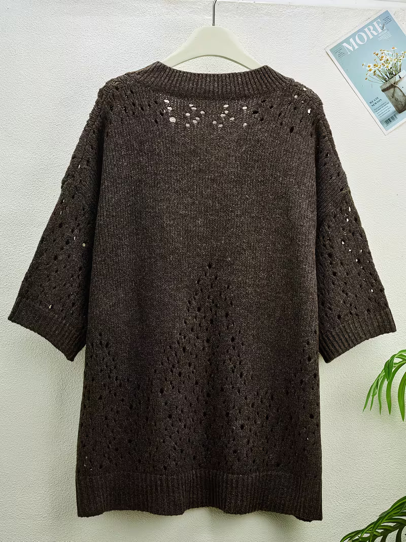 Bimashi - Long Sleeve Loose Sweater With V-Neck