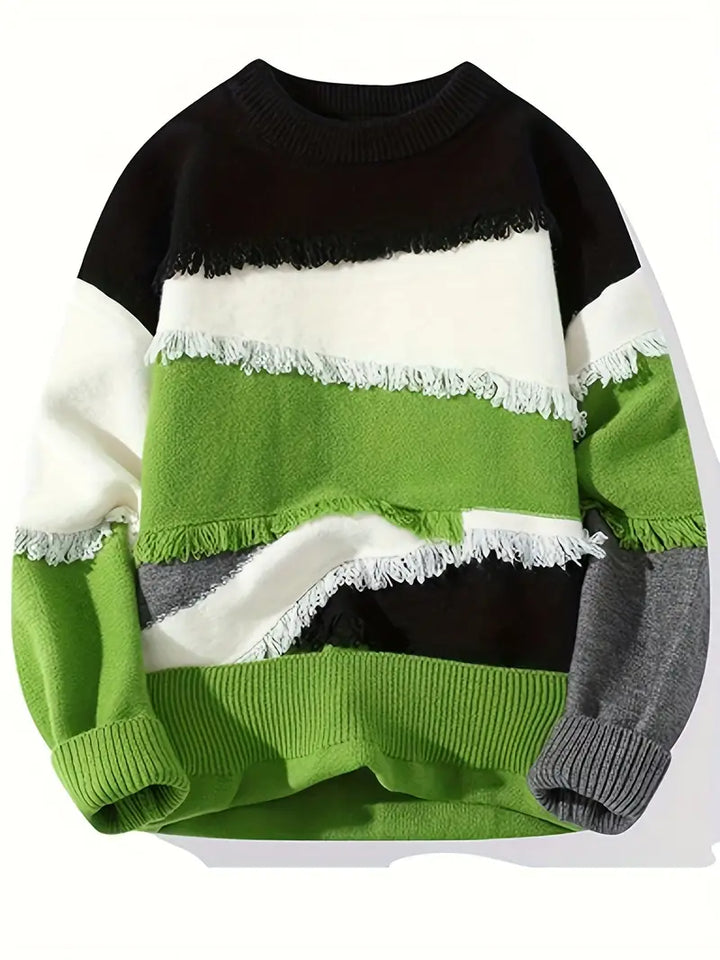 Derrick - Frayed Knitted Sweater With Long Sleeve