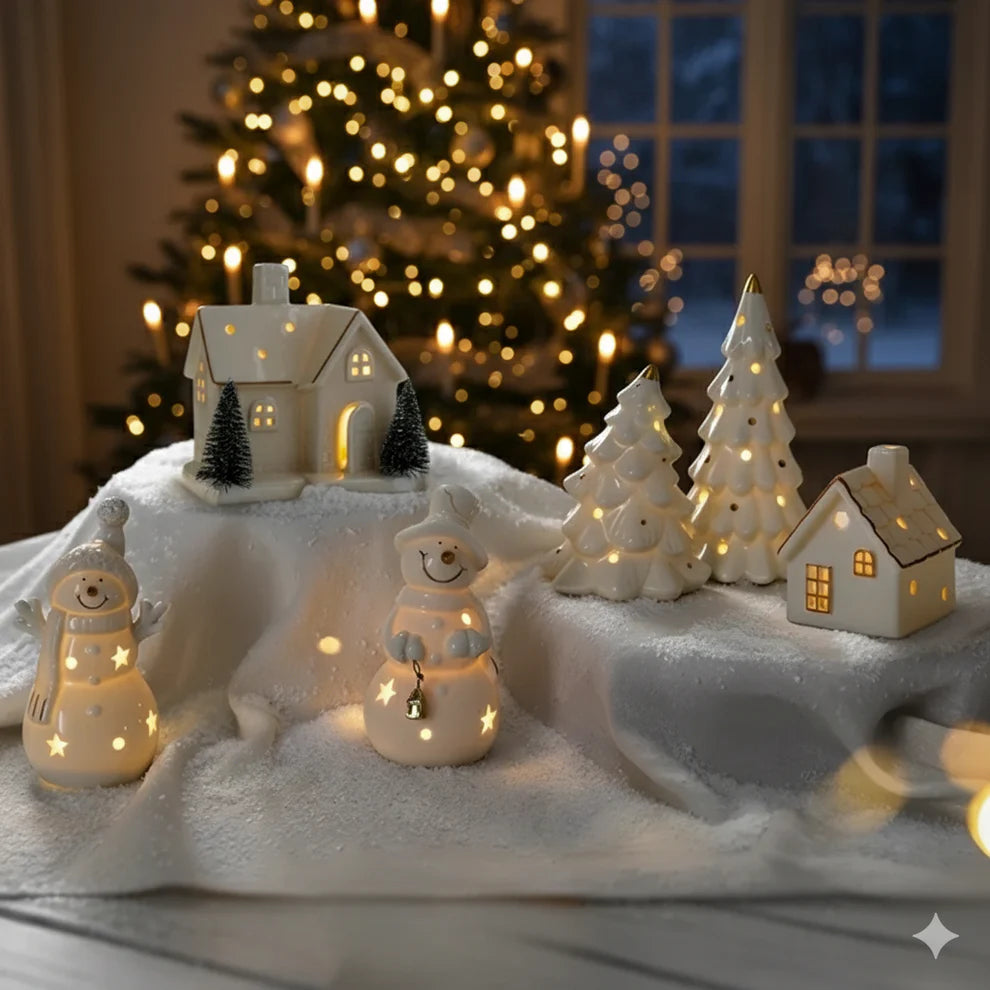 SnowLume - Ceramic Christmas Village LED Décor Set