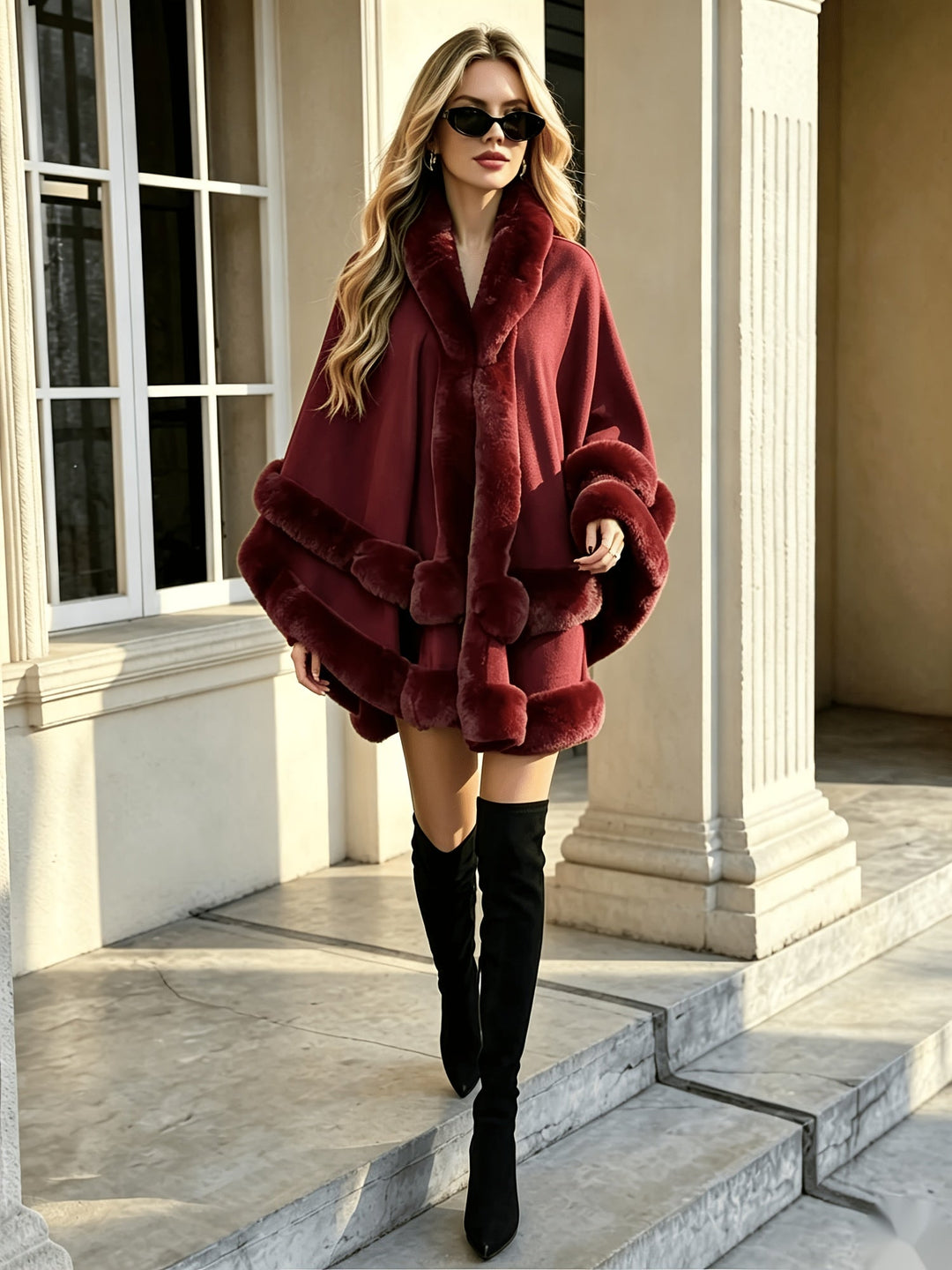 Marisana - Winter Fur-Lined Hooded Cardigan With Open Front