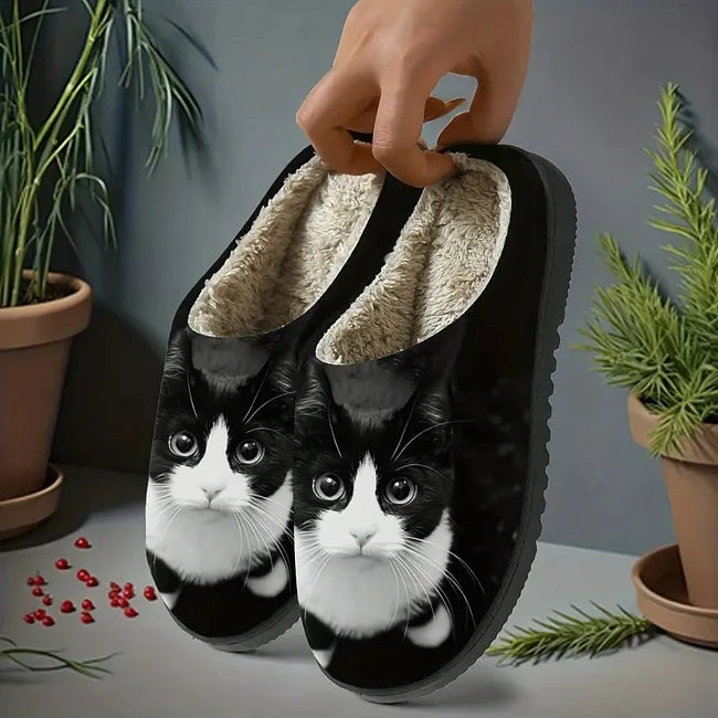 Saskita - Elegant Cat Print Slippers