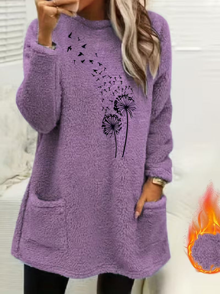 Samiora - Fleece Sweatshirt With Dandelion Print