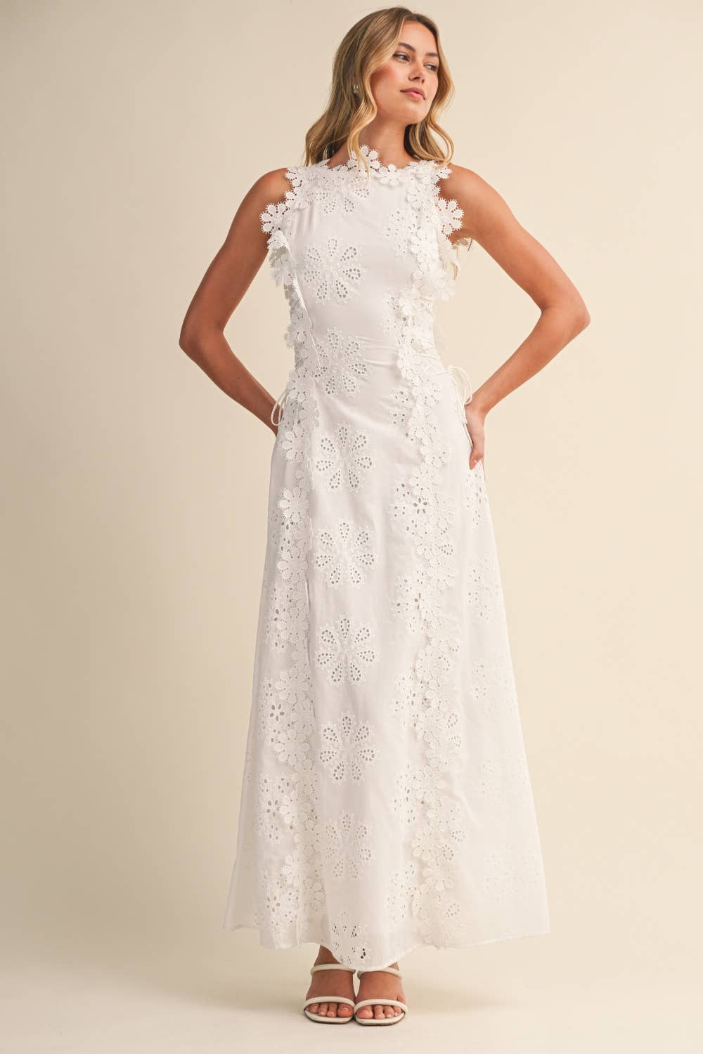 Azalia - Sleeveless Embroidered Floral Maxi Dress