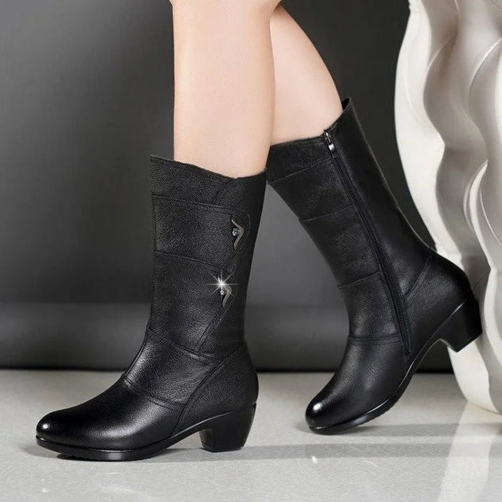 joania - Leather Boots With Side Zipper