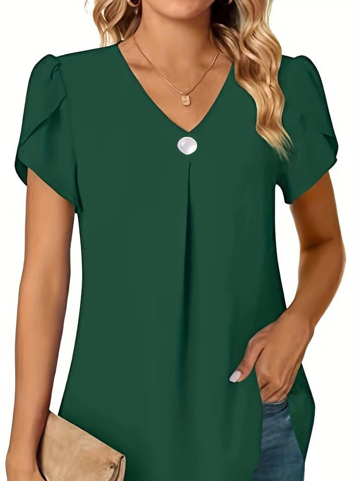 Thilakshi - Ruffle Short Sleeve Blouse With Single Button