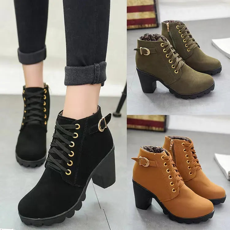 Dahliauta - Lace-Up Ankle Boots with Block Heels