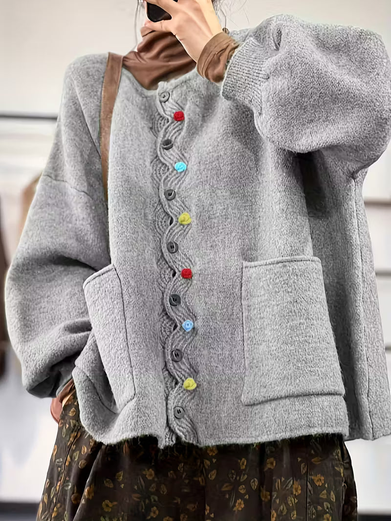 Kynza - Oversize Cardigan With Colorful Button Front