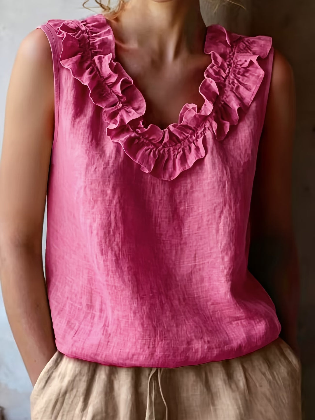 Safiya - Sleeveless Ruffle Neck Blouse