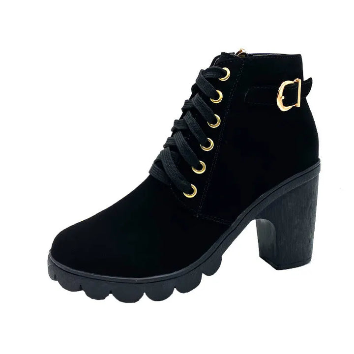 Dahliauta - Lace-Up Ankle Boots with Block Heels