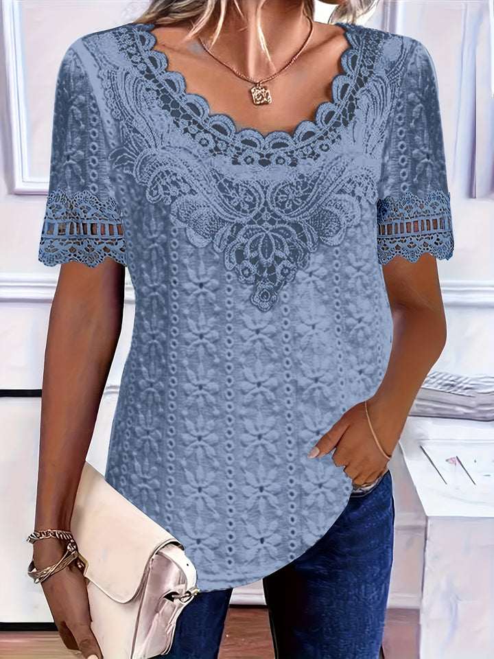 Rickea - Elegant Short Sleeve Blouse