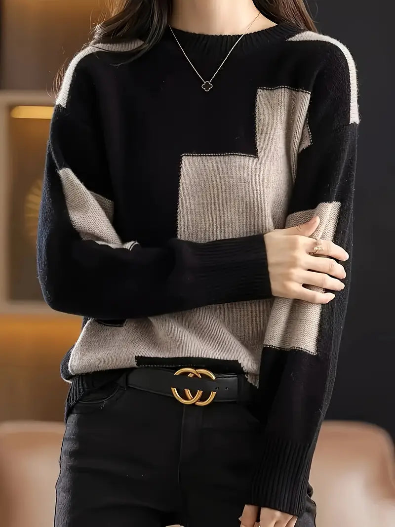 Gala - Elegant Long Sleeve Sweater With Geometric Pattern