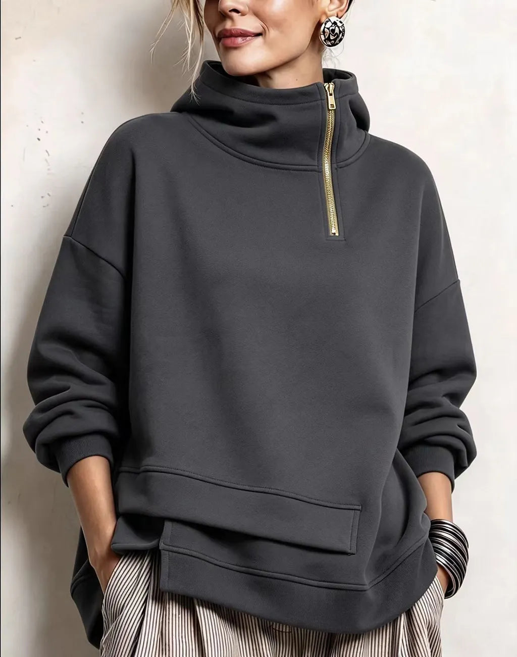 Margherita - Modern Asymmetric High-Neck Sweatshirt