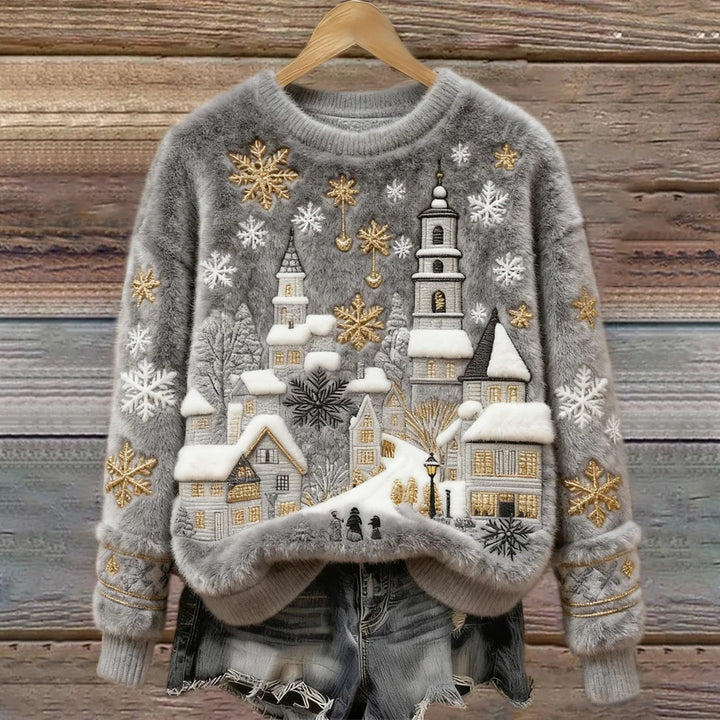 Kenisha - Christmas Snow Scene Embroidery Cozy Sweater