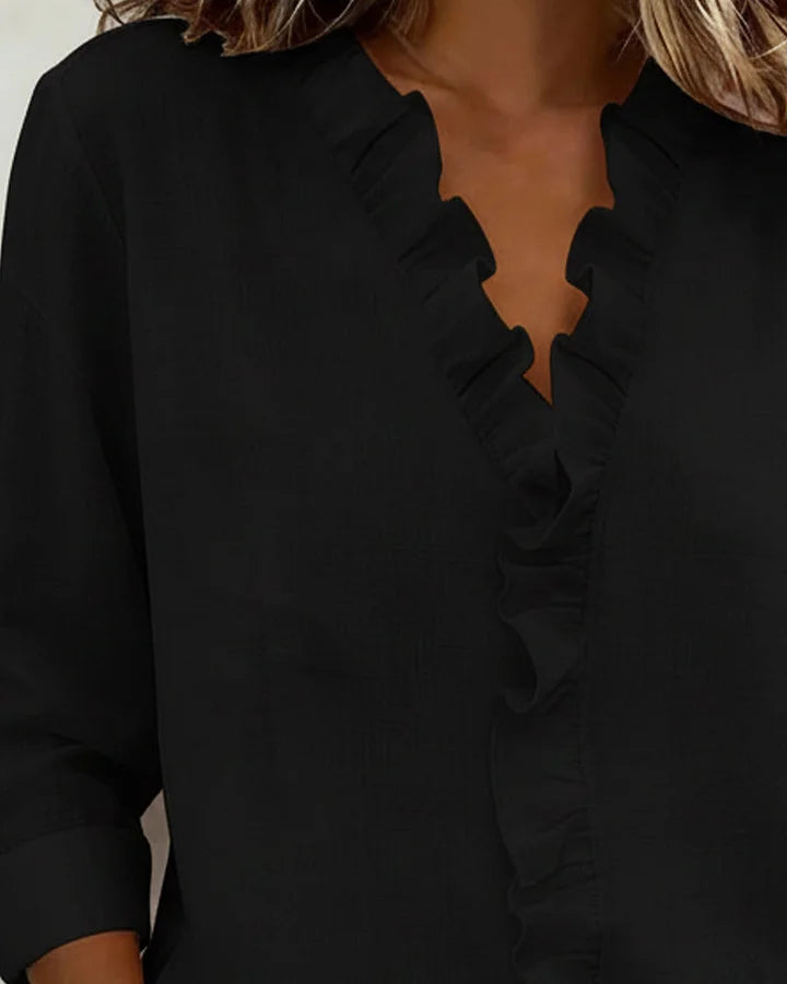 Aletta - Ruffle V-Neck And Long Sleeve Blouse