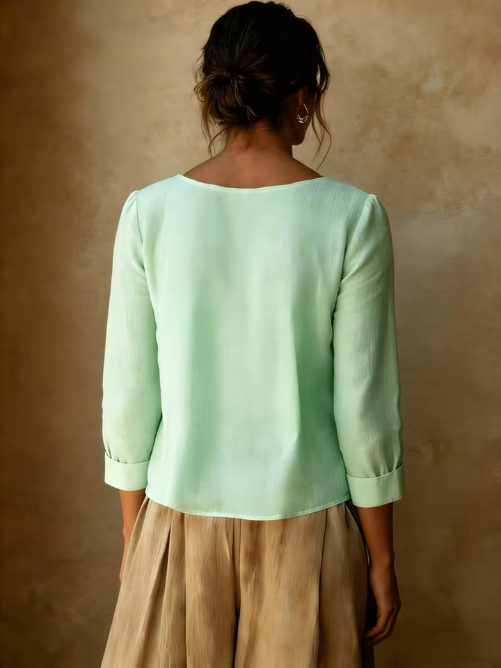Gelina - Round Neck Blouse With Front Pleats