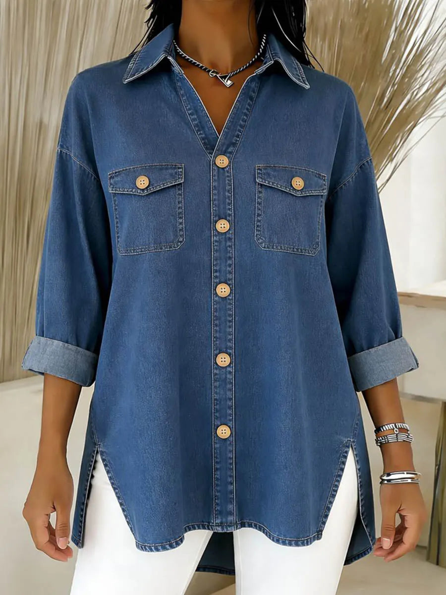 Maelilana - Long Sleeved Denim Shirt With Lapels