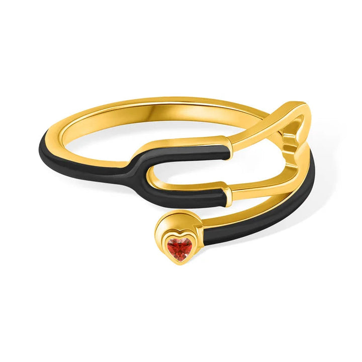 Caitleen - Stethoscope Ring With Heart Birthstone