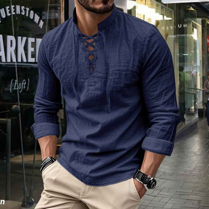 Darshana - Linen Mandarin Polo Shirt
