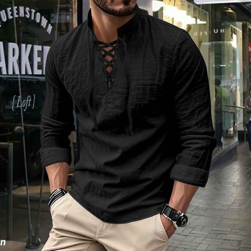 Darshana - Linen Mandarin Polo Shirt