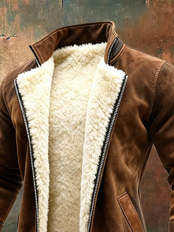 Rakibul - Retro Suede And Leather Coat With Patchwork Design