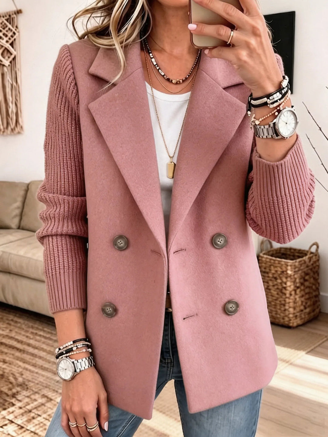 Geneisa - Stylish Autumn Jacket With Knitted Sleeves