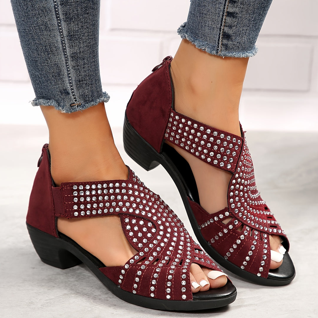 Denuta - Open Toe Rhinestone Wedge Sandals