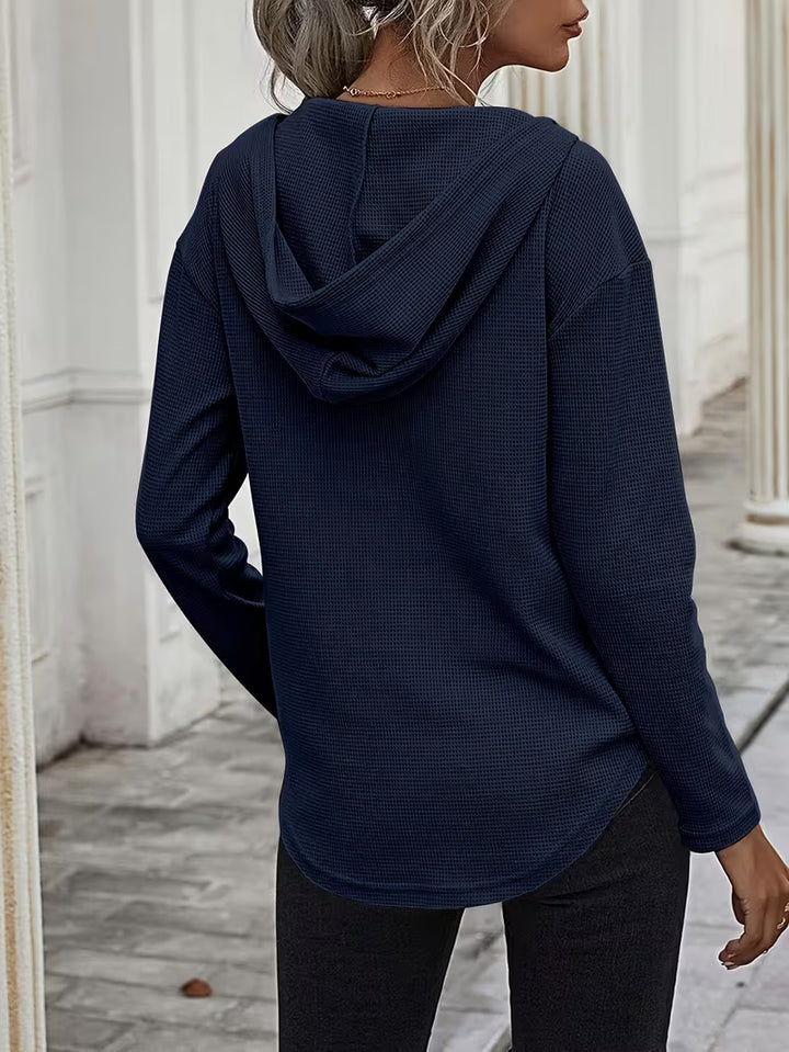 Heydi - Long Sleeve Curved Hem Hooded Sweatshirt