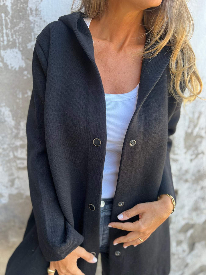 Isolde - Button Front Cardigan with Hood