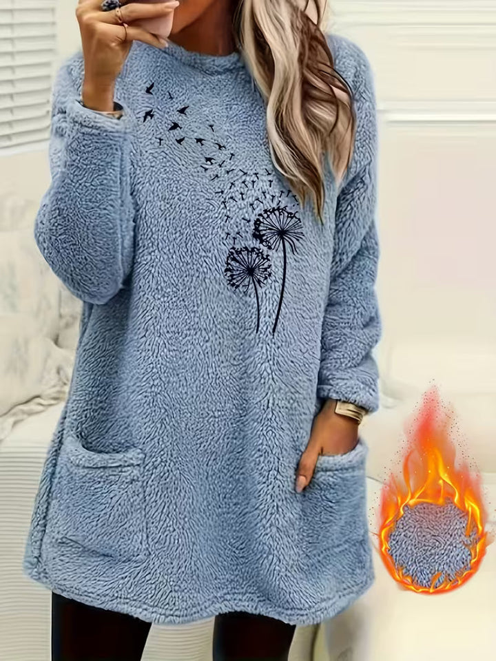 Samiora - Fleece Sweatshirt With Dandelion Print