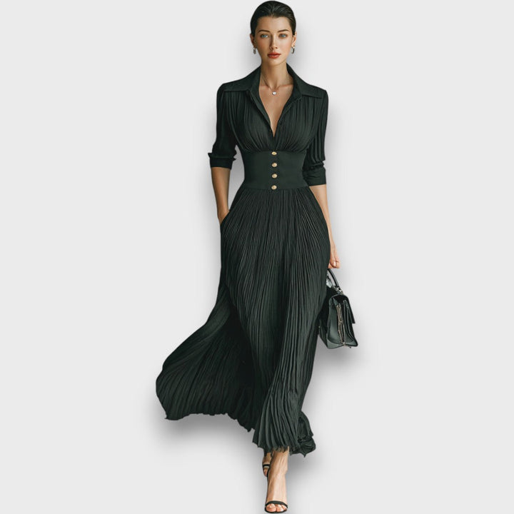 Adreena - V Neck Maxi Dress With Buttons