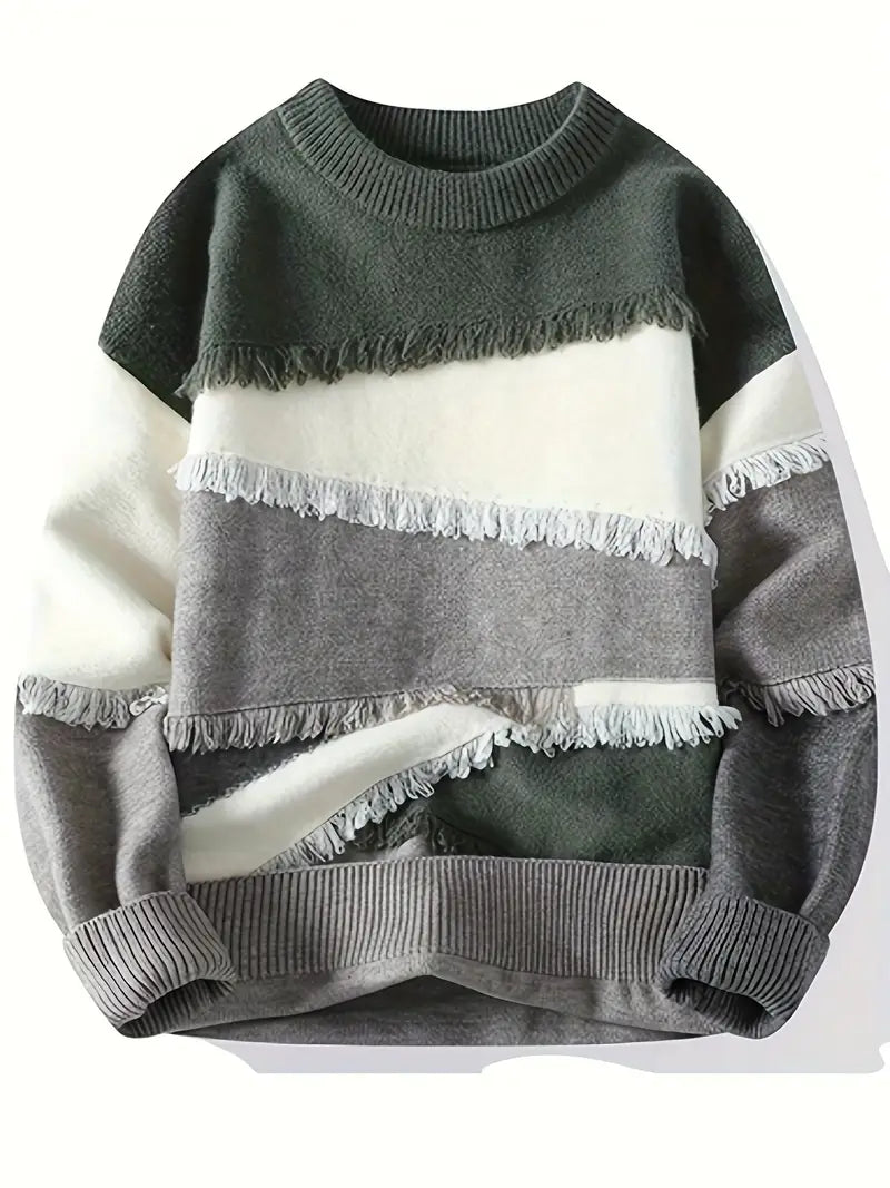 Derrick - Frayed Knitted Sweater With Long Sleeve