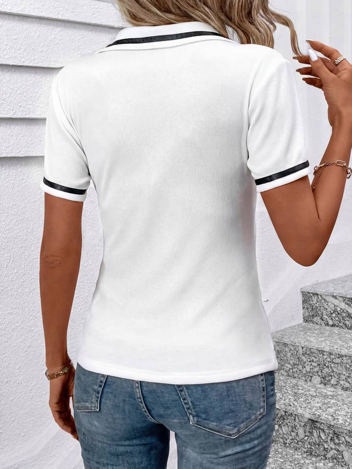Nelia - Elegant Lapel Short Sleeve T-Shirt
