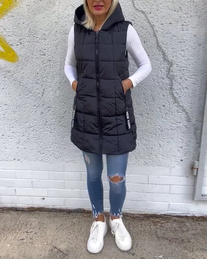 Laruna - Sleeveless Padded Coat With Zipper