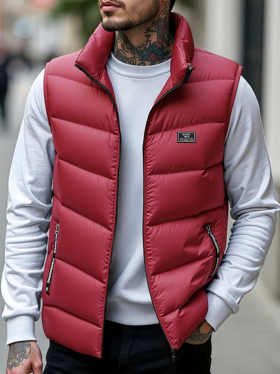 Maelisenna - Puffer Vest With Stand Collar and Zippered Pockets