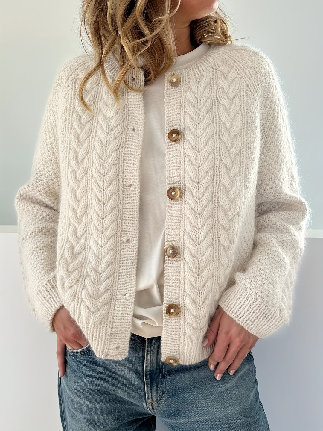 Dwina -  Cable Knitted Cardigan With Button
